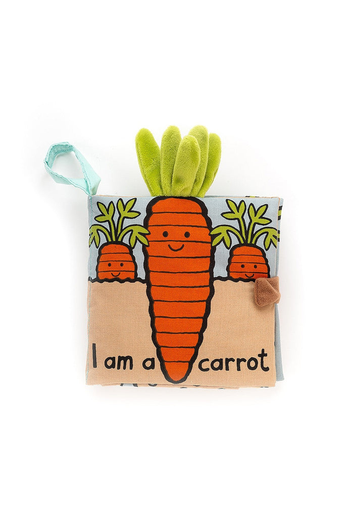 Soft book about carrots, with 3 carrots on the front.